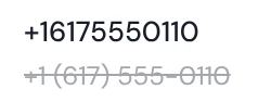 From the real review: +1 (617) 555-0110 changed to +16175550110