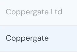 The same group's Company cells: Coppergate Ltd grayed out as removed, Coppergate kept